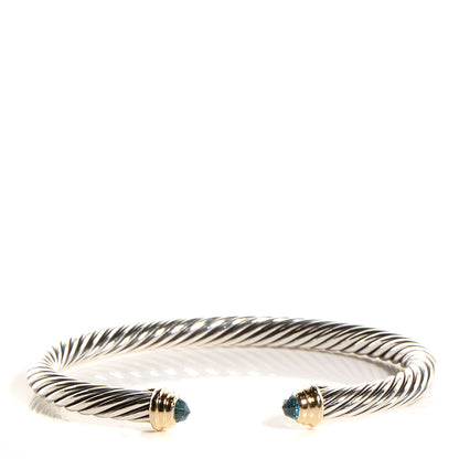 David Yurman Sterling Silver 14K Yellow Gold Blue Topaz 5mm Cable Classics Petite Color Bracelet 1 of 5