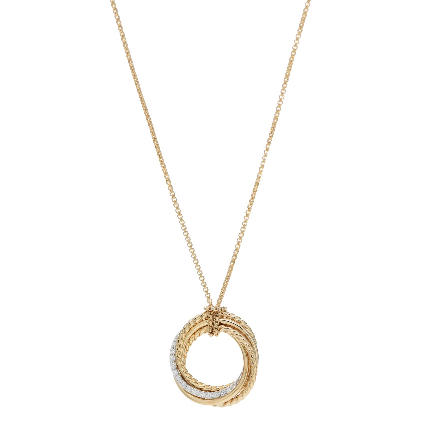 18K Yellow Gold Diamond 21mm Crossover Pendant Necklace