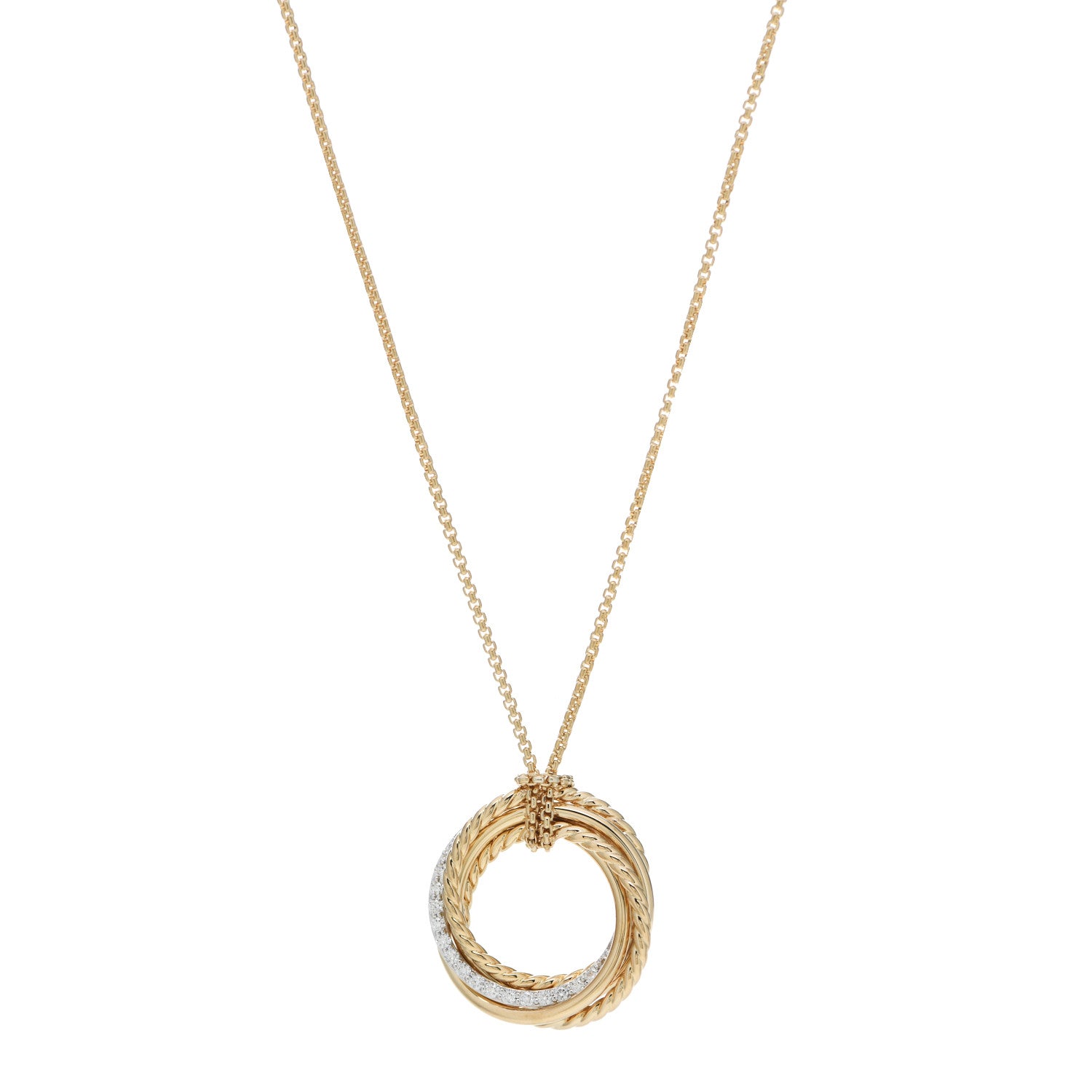 David Yurman 18K Yellow Gold Diamond 21mm Crossover Pendant Necklace 1 of 4