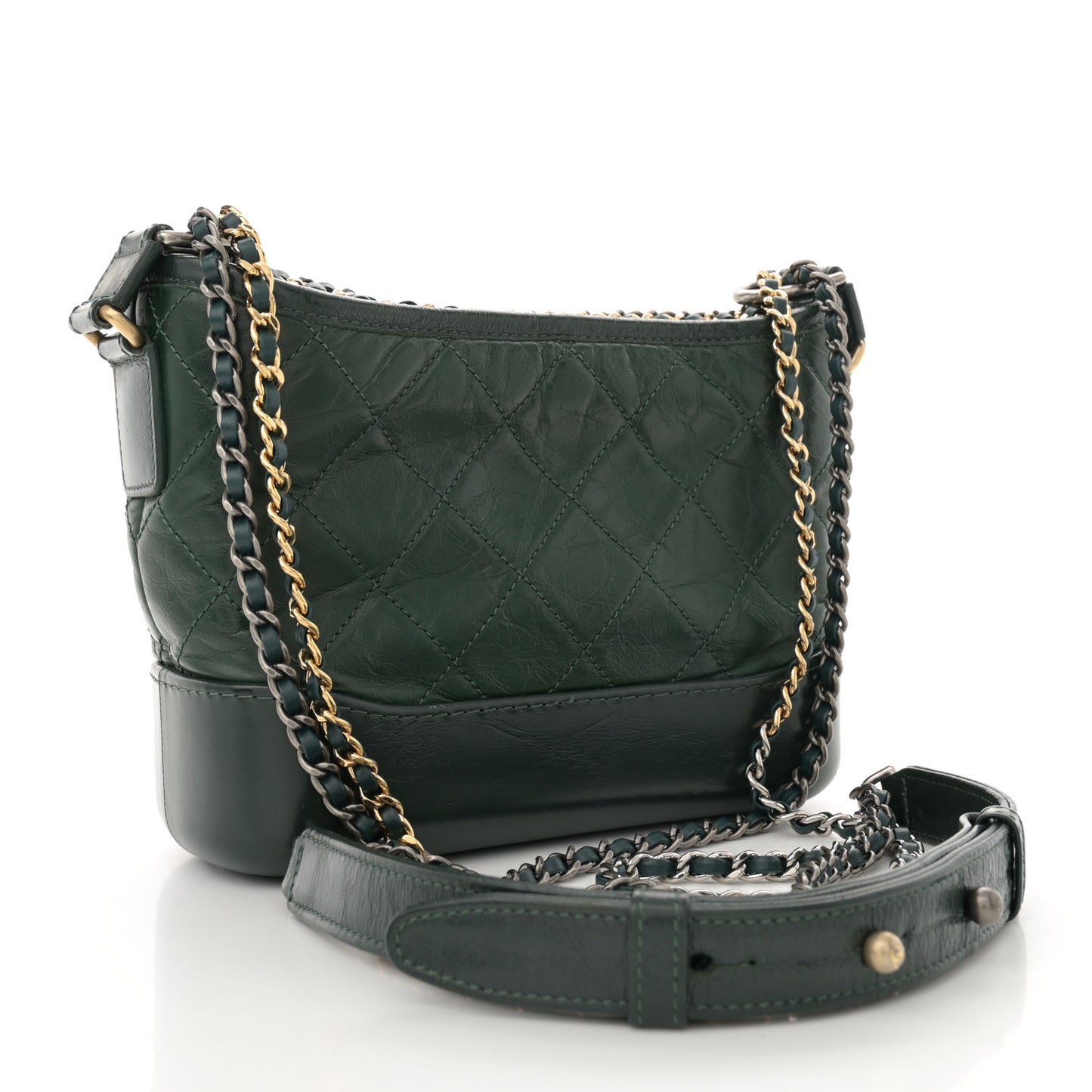 Aged Calfskin Quilted Small Gabrielle Hobo Dark Green