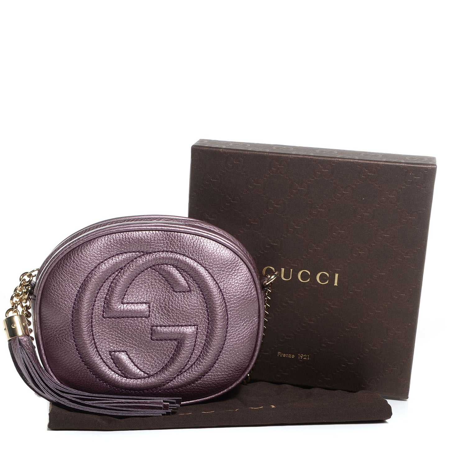 Metallic Pebbled Calfskin Mini Soho Chain Bag Purple
