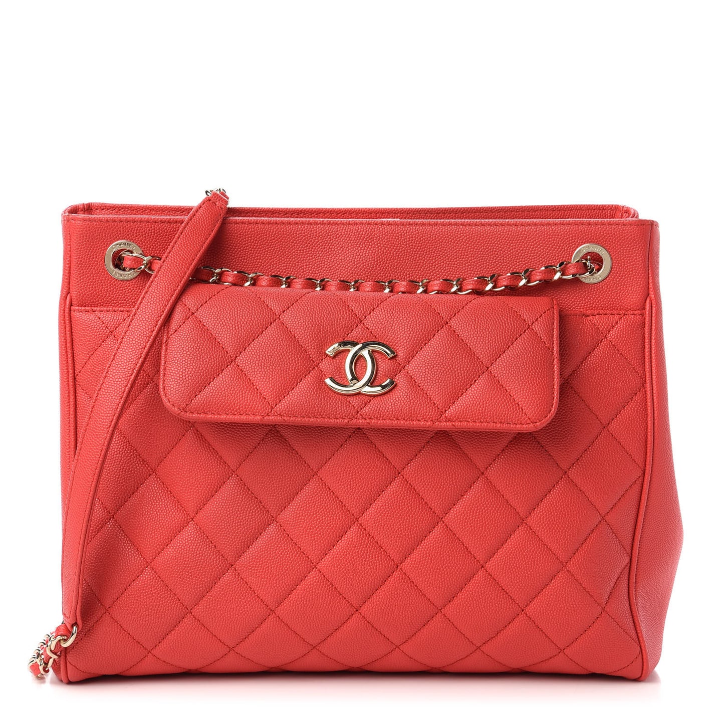 Caviar Quilted In Out Flap Shopping Tote Red