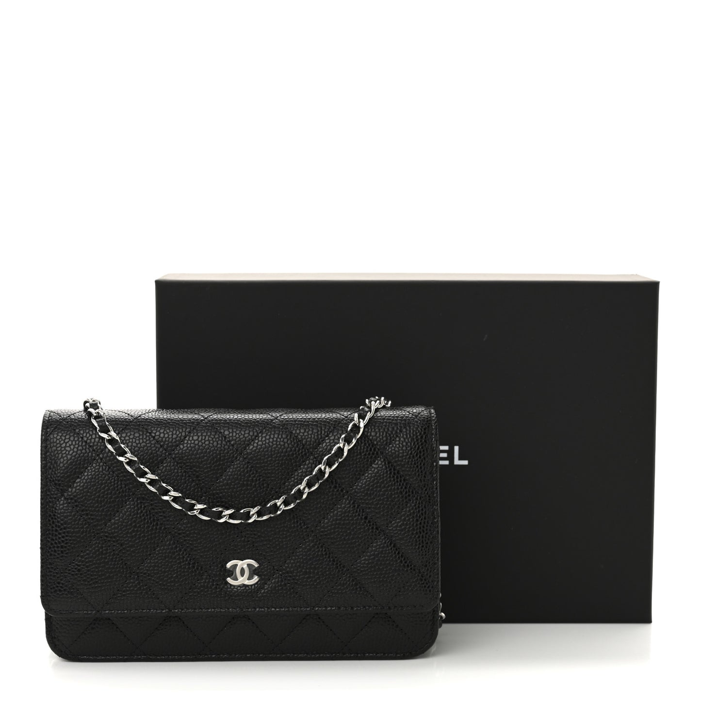 Caviar Quilted Wallet on Chain WOC Black