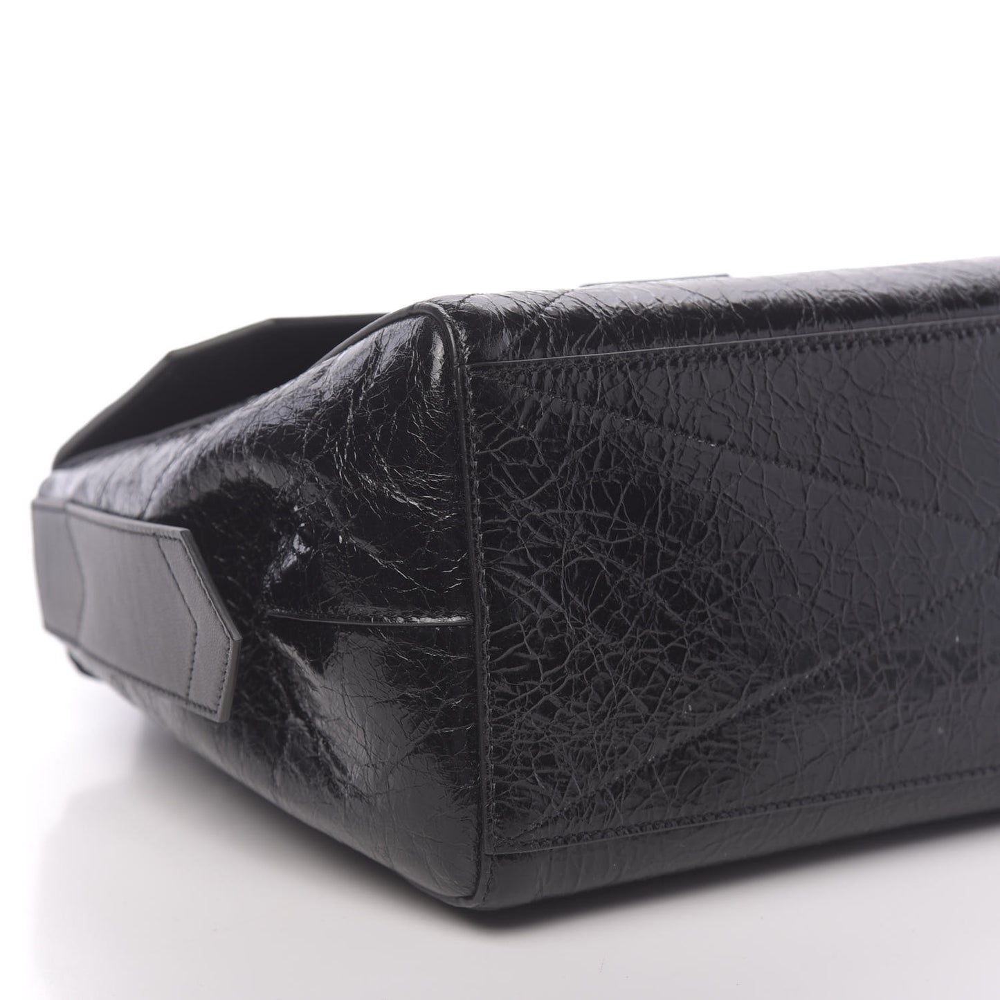 Creased Patent Calfskin Medium ID Flap Black