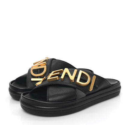 Fendi Vitello Womens Fendigraphy Slide Sandals 36 Black 3 of 10