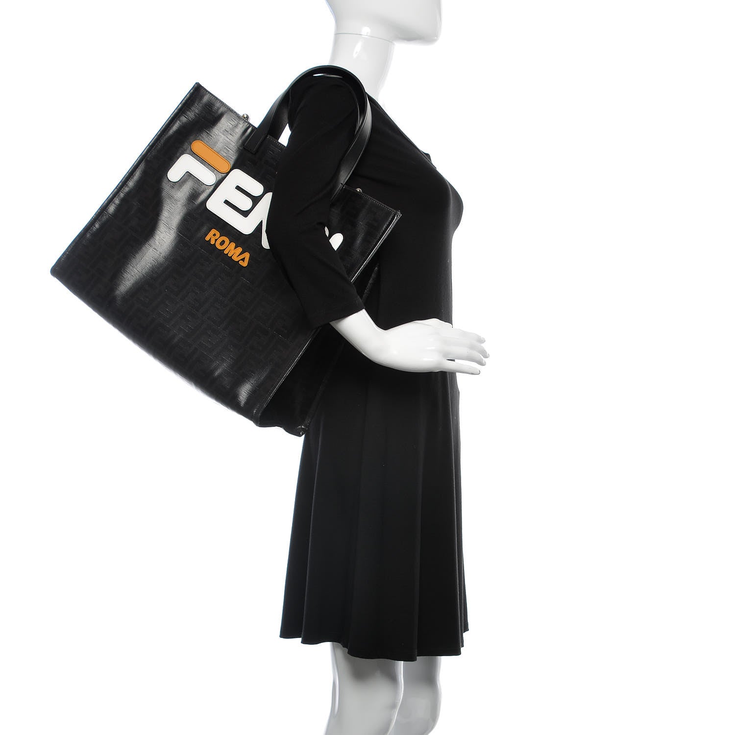 Fendi X FILA Glazed Fabric FF 1974 Mania Shopping Tote Bag Black White 2 of 9