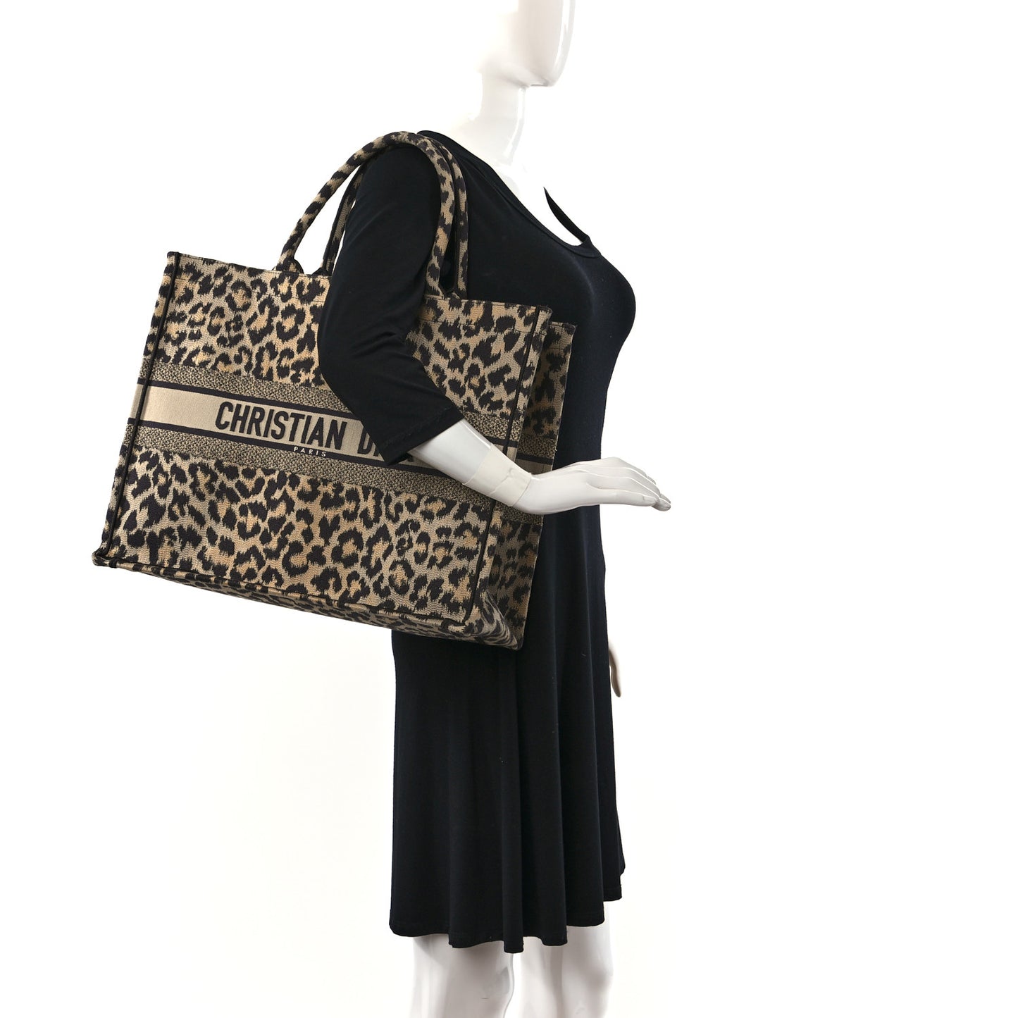 Canvas Mizza Embroidered Large Leopard Book Tote Beige