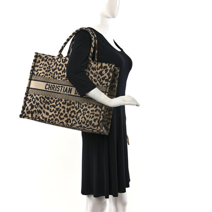 Christian Dior Canvas Mizza Embroidered Large Leopard Book Tote Beige 2 of 10