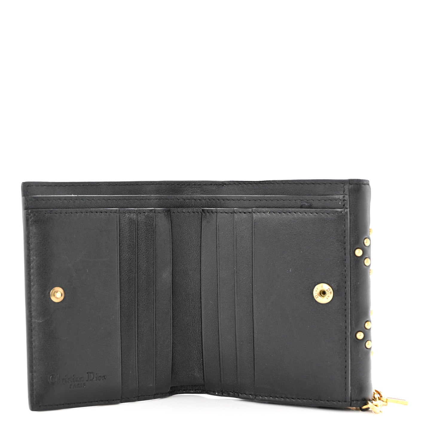 Lambskin Cannage Studded Lady Dior Compact Wallet Black