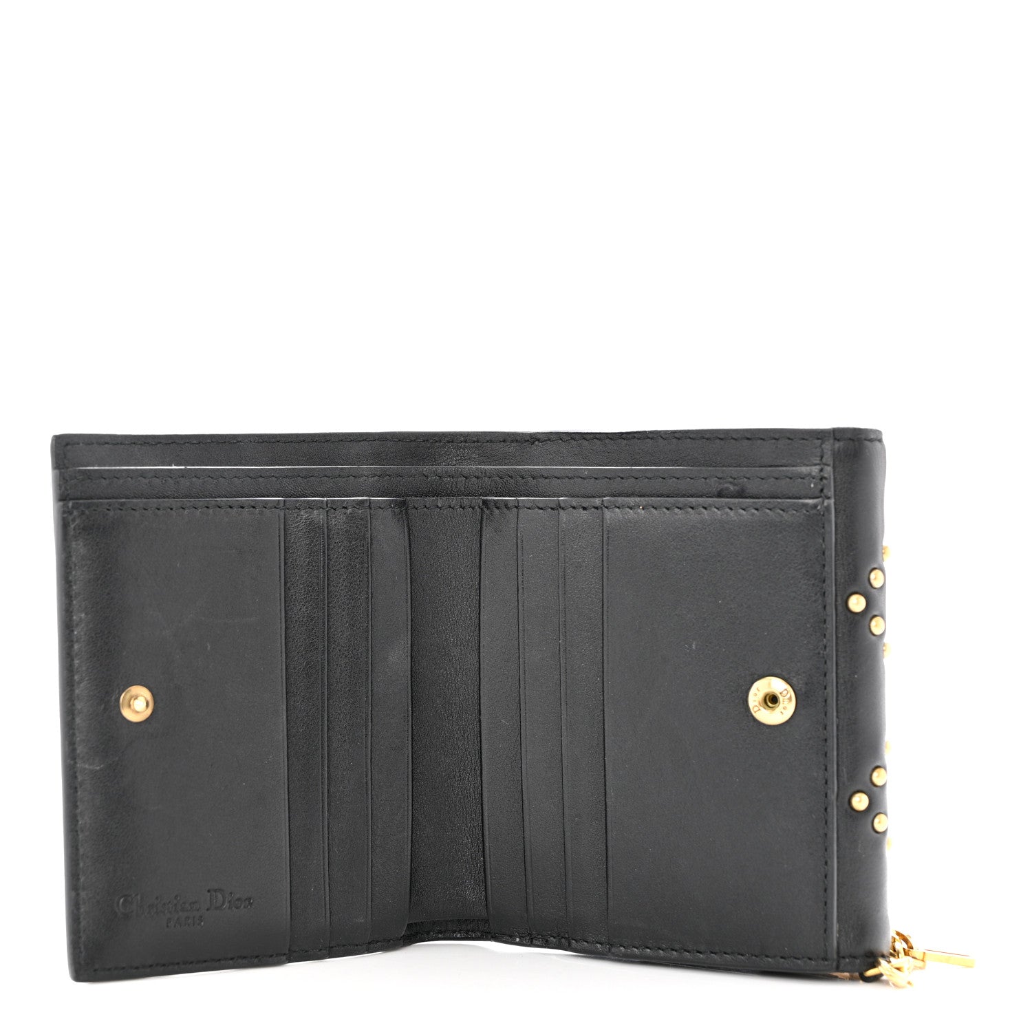 Christian Dior Lambskin Cannage Studded Lady Dior Compact Wallet Black 5 of 8