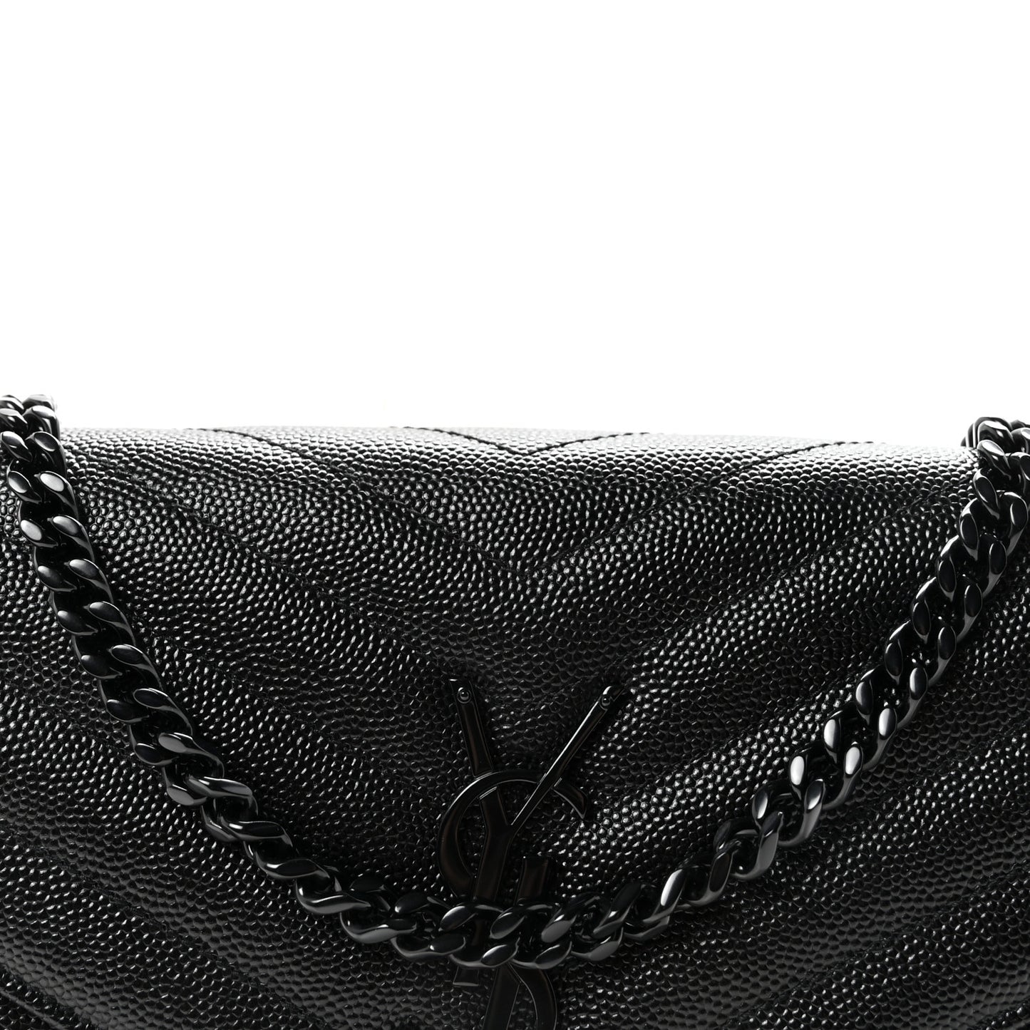 Grain De Poudre Matelasse Chevron Monogram Monochrome Chain Wallet Black