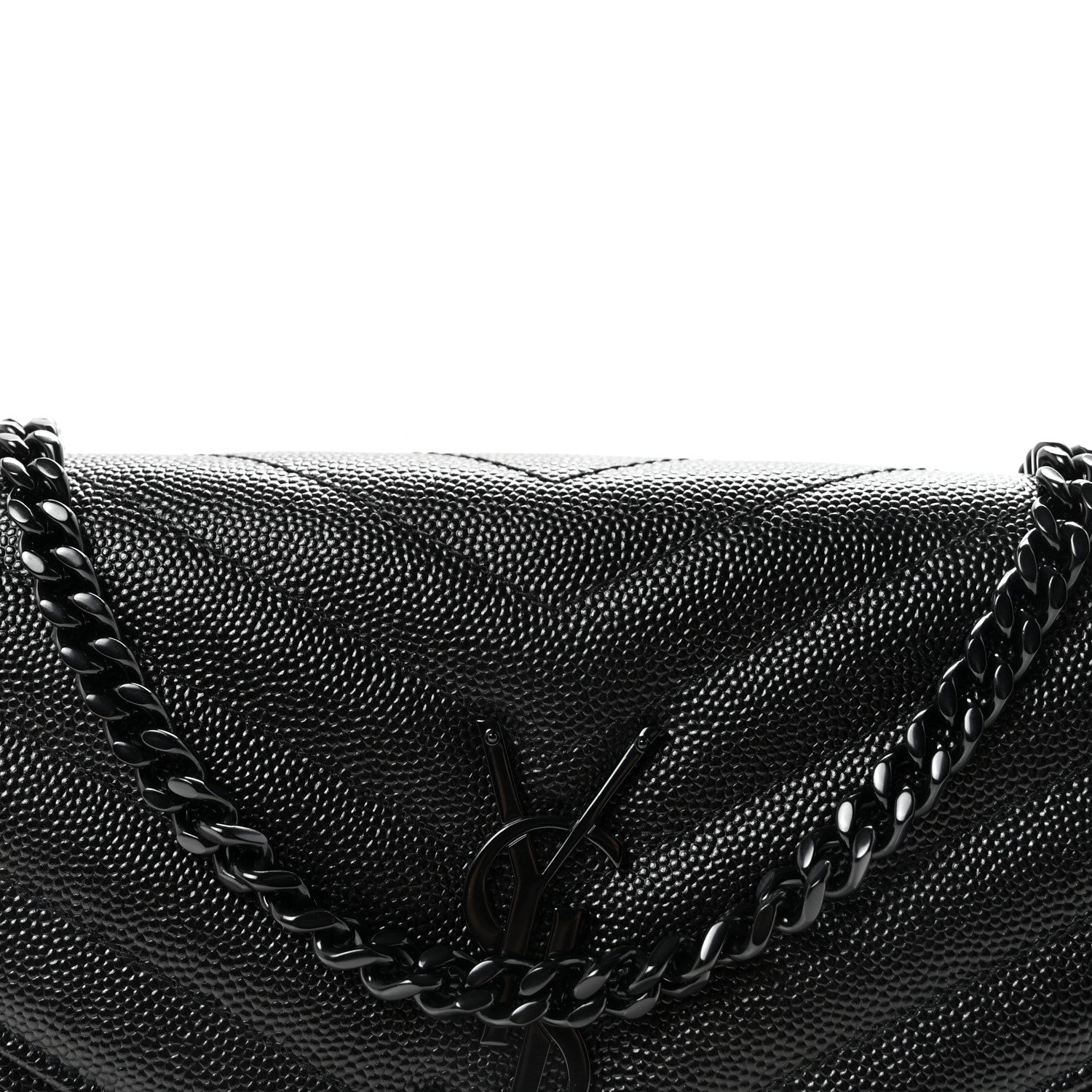 Saint Laurent Grain De Poudre Matelasse Chevron Monogram Monochrome Chain Wallet Black 7 of 10