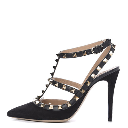 Valentino Garavani Suede Rockstud Ankle Strap Pumps 36 Black 1 of 9