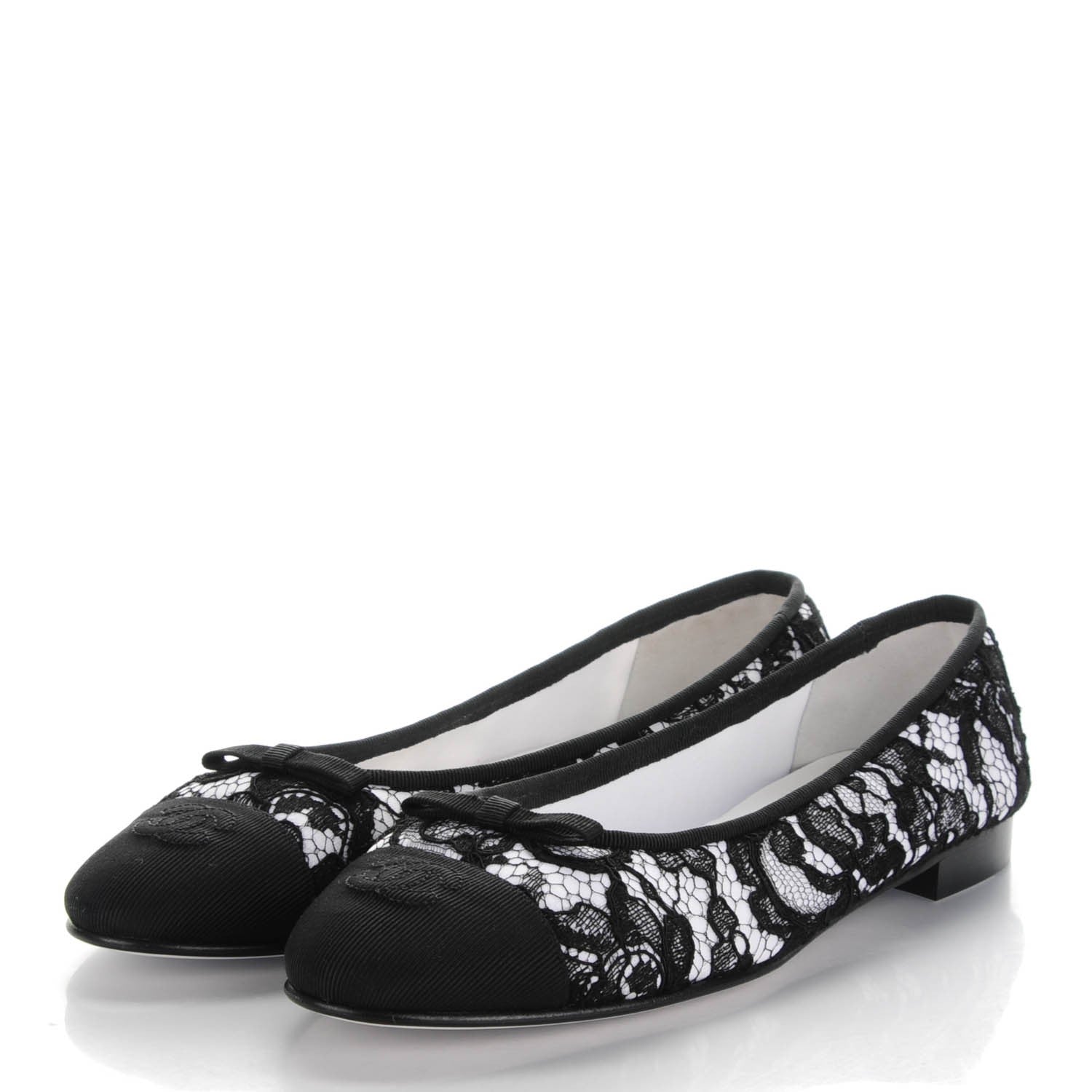 Chanel Lace Grosgrain Cap Toe CC Ballerina Flats 40.5 Black 3 of 8