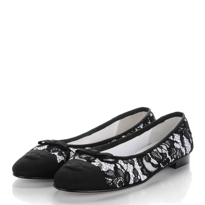 Chanel Lace Grosgrain Cap Toe CC Ballerina Flats 40.5 Black 3 of 8