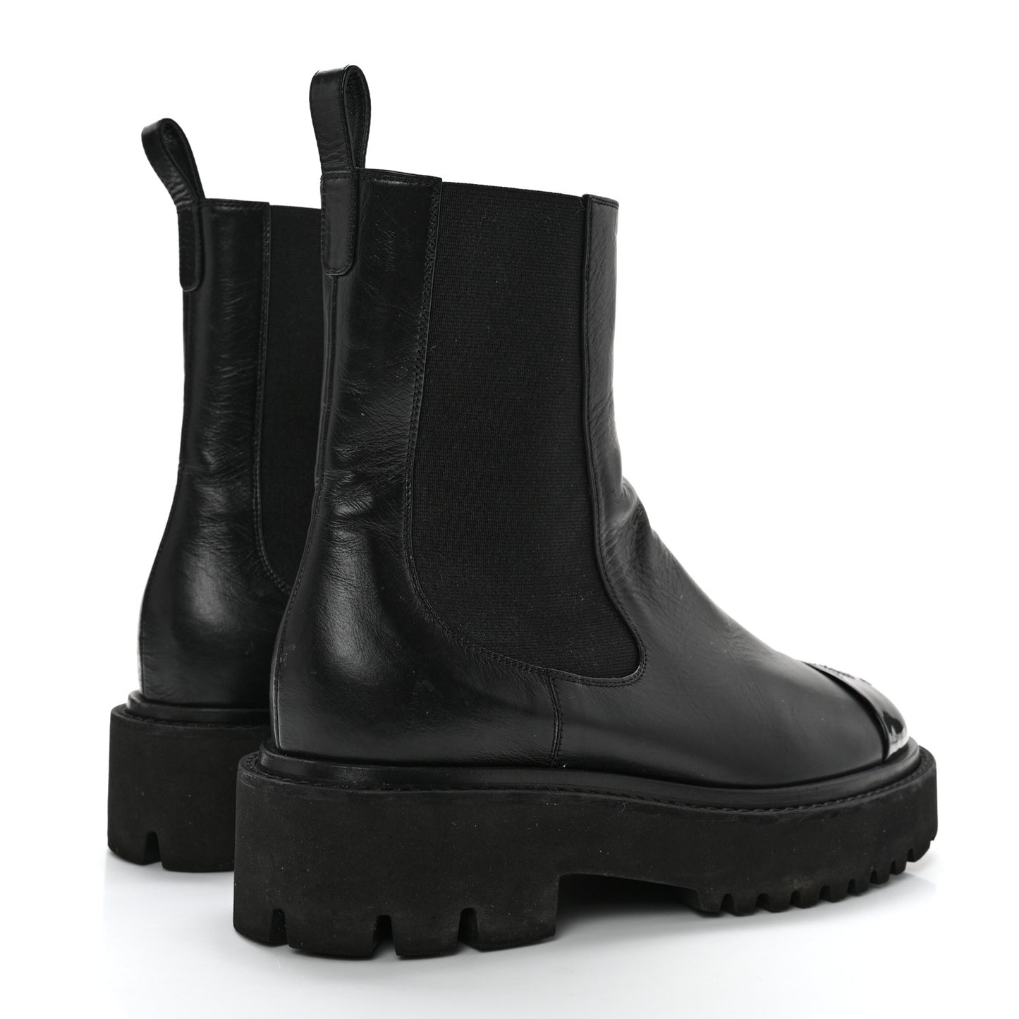 Crumpled Calfskin Patent Cap Toe Short Boots 36.5 Black
