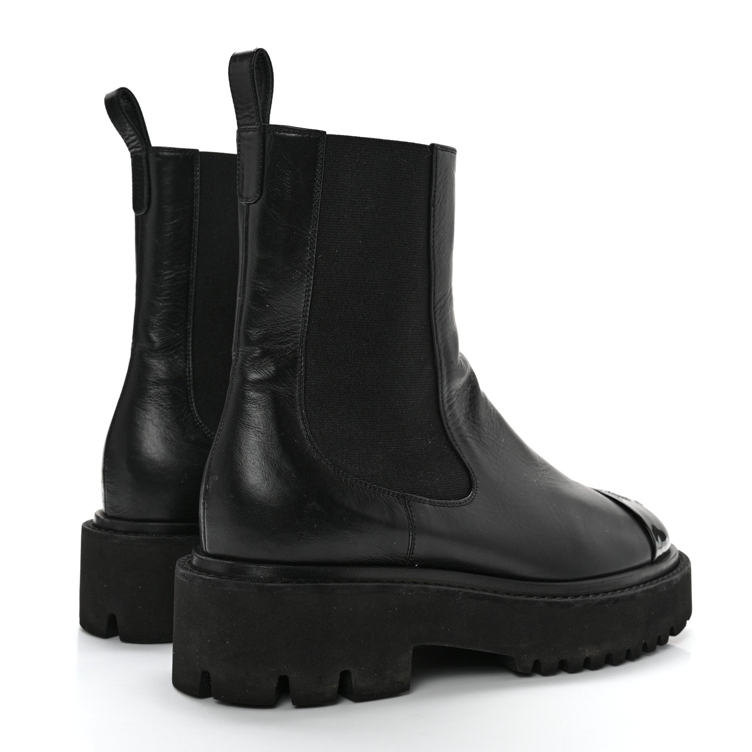 Chanel Crumpled Calfskin Patent Cap Toe Short Boots 36.5 Black 4 of 13