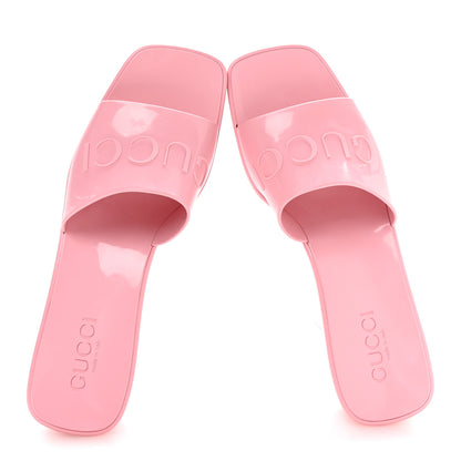 Gucci Rubber Gucci Logo Womens Platform 20/60mm Slide Sandals 38 Wild Rose 2 of 9