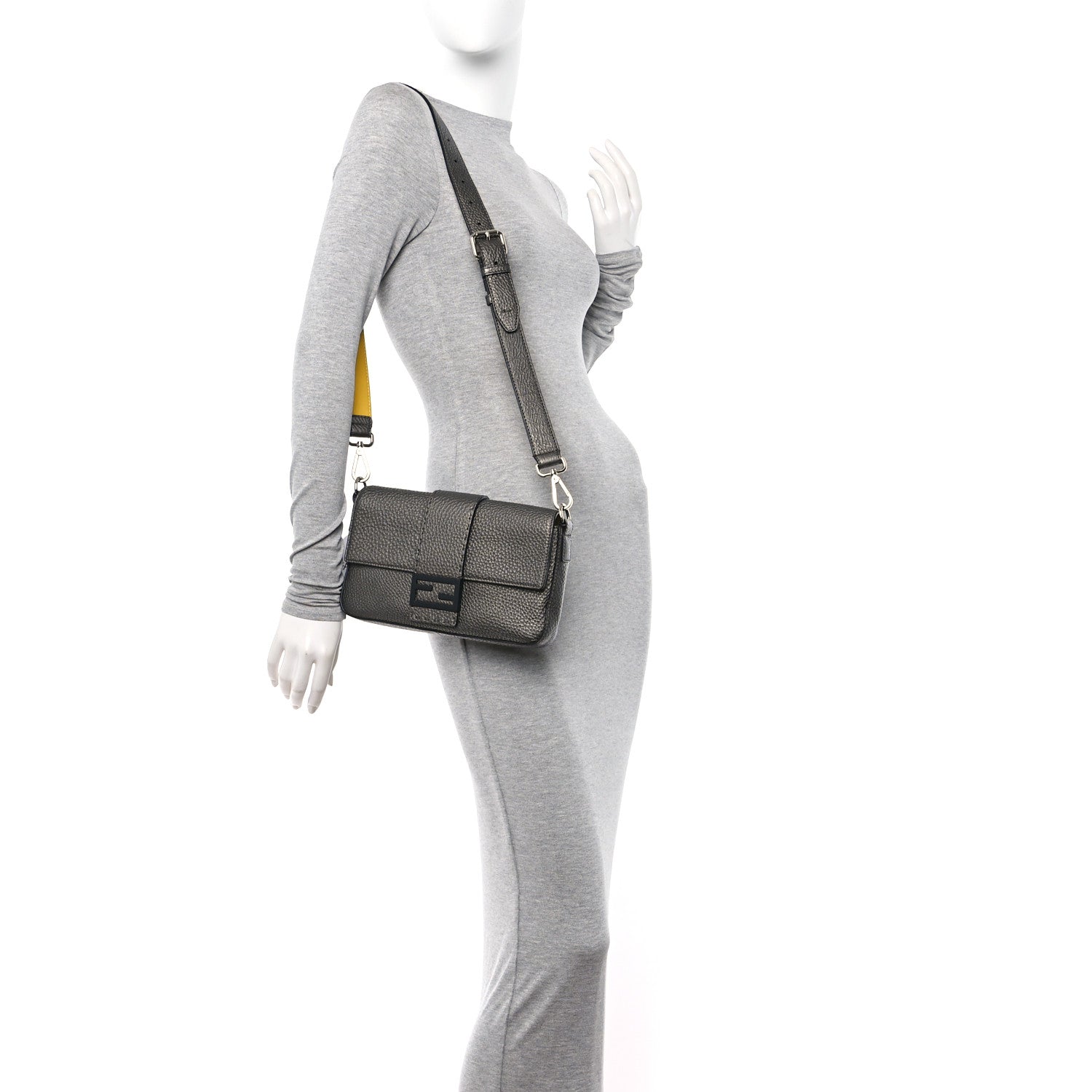 Fendi Cuoio Romano Lux Enamel Selleria Belt Baguette Bag Graphite 2 of 9