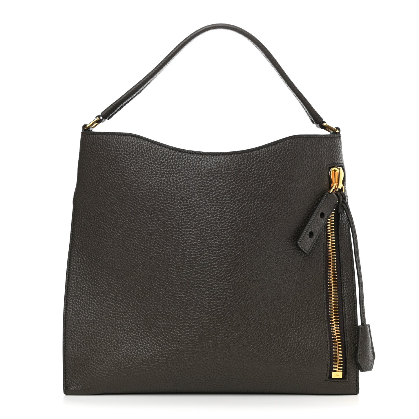 Pebbled Calfskin Alix Padlock Zip Hobo Bag Brown