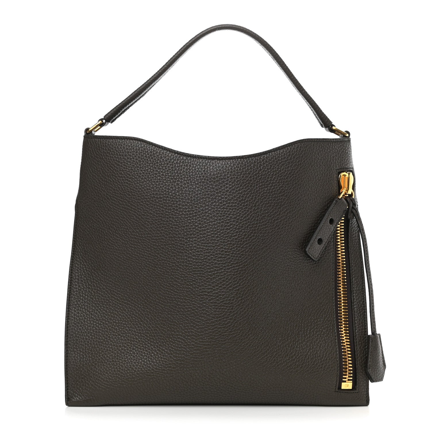 Tom Ford Pebbled Calfskin Alix Padlock Zip Hobo Bag Brown 3 of 9