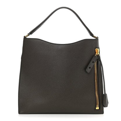 Tom Ford Pebbled Calfskin Alix Padlock Zip Hobo Bag Brown 3 of 9