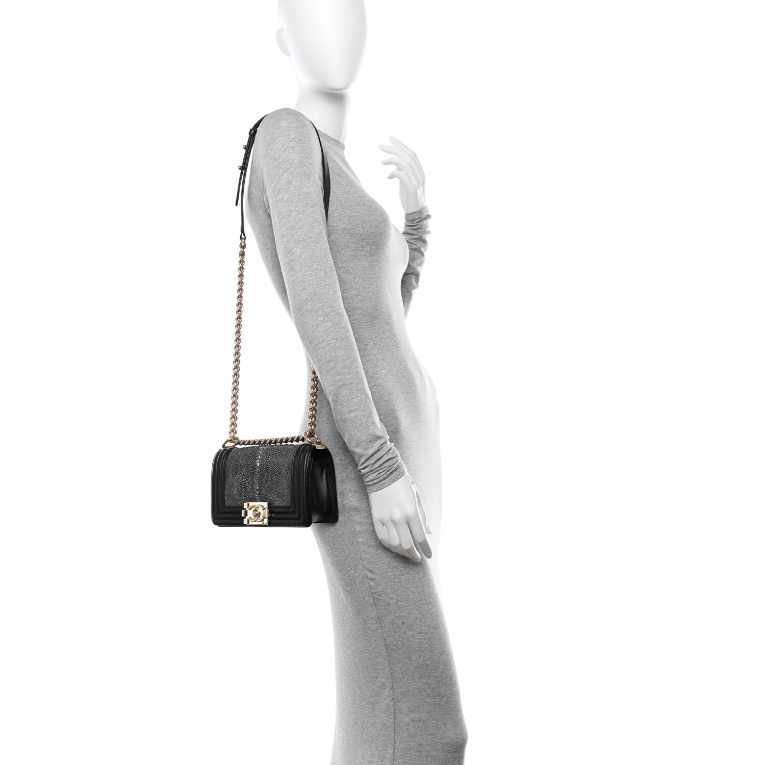 Chanel Galuchat Stingray Small Boy Flap Black Silver 2 of 10