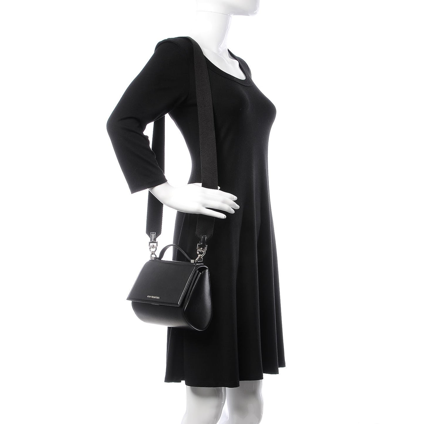Calfskin Mini Pandora Box Logo Strap Crossbody Bag Black