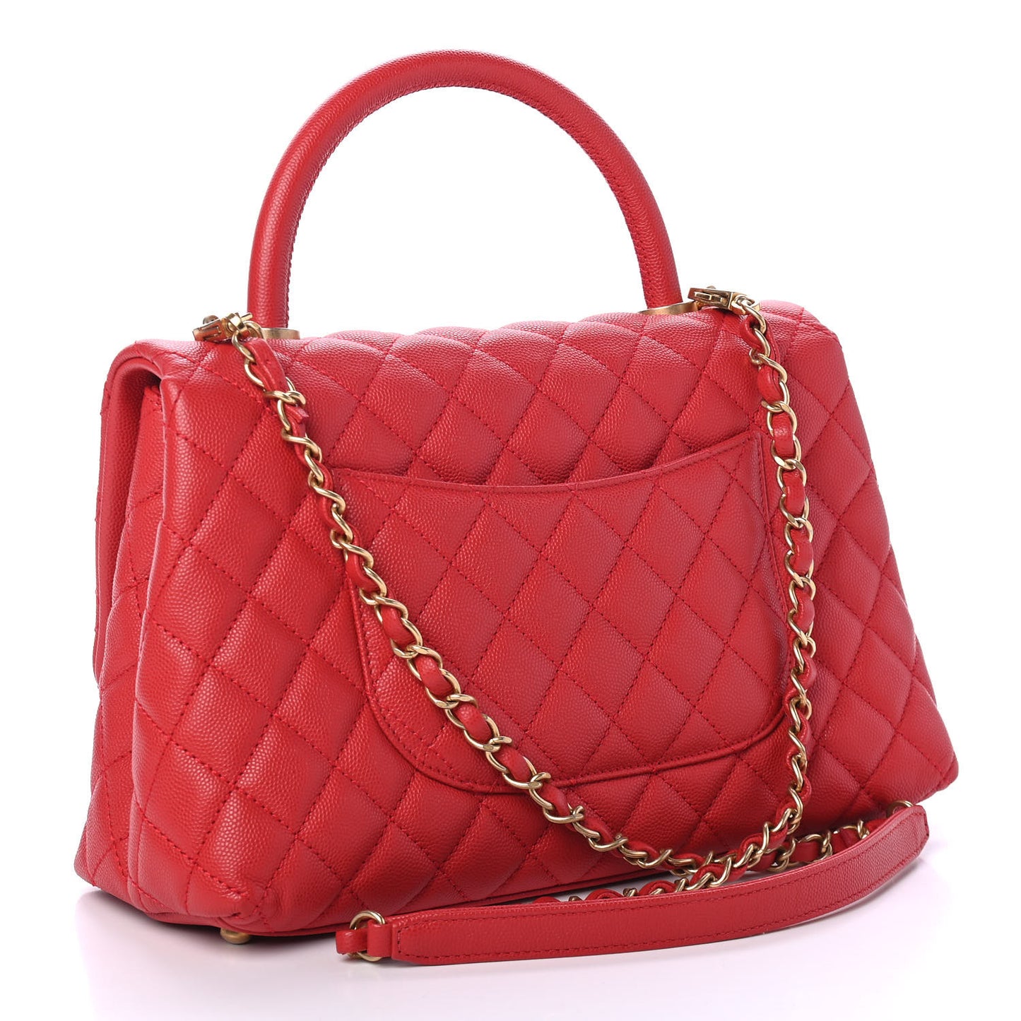 Caviar Quilted Small Coco Handle Flap Red