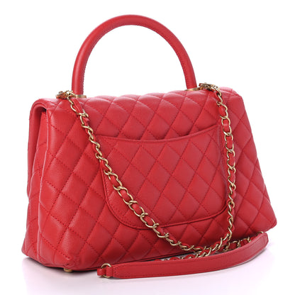 Chanel Caviar Quilted Small Coco Handle Flap Red 3 of 13