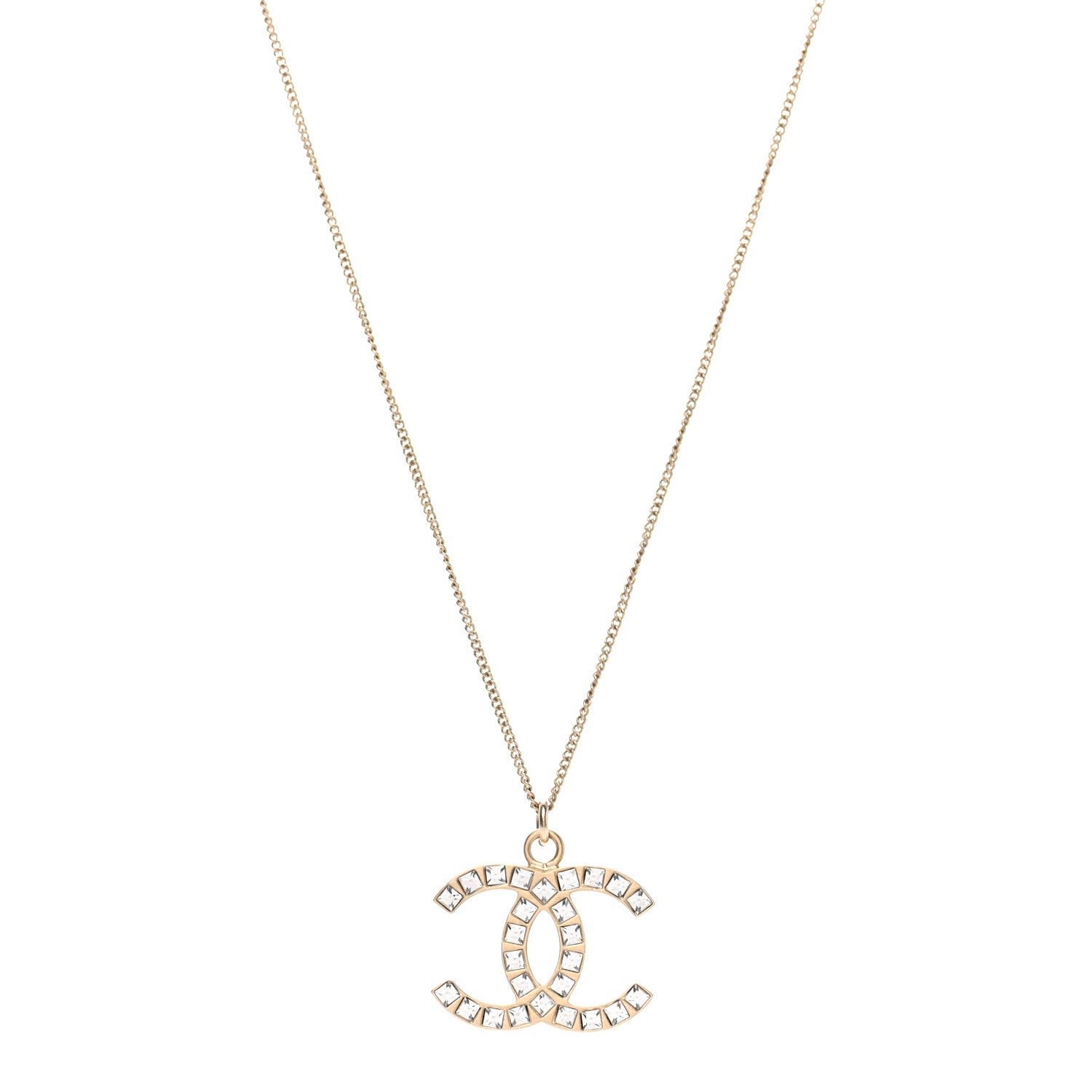 Chanel Crystal CC Pendant Necklace Gold 1 of 4