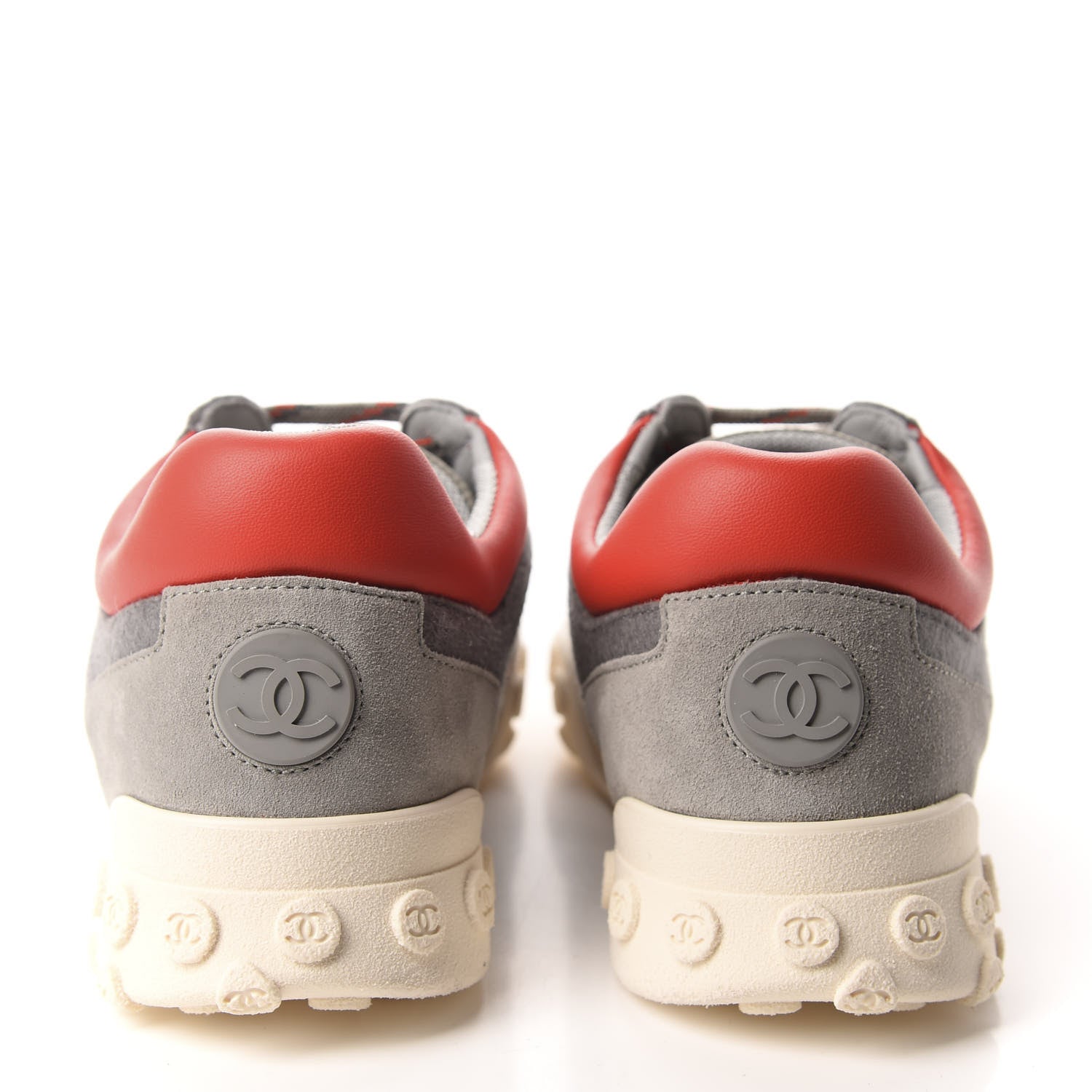 Chanel Wool Nylon Lambskin Suede Calfskin Womens Logo Sneakers 38.5 Grey Orange 5 of 10