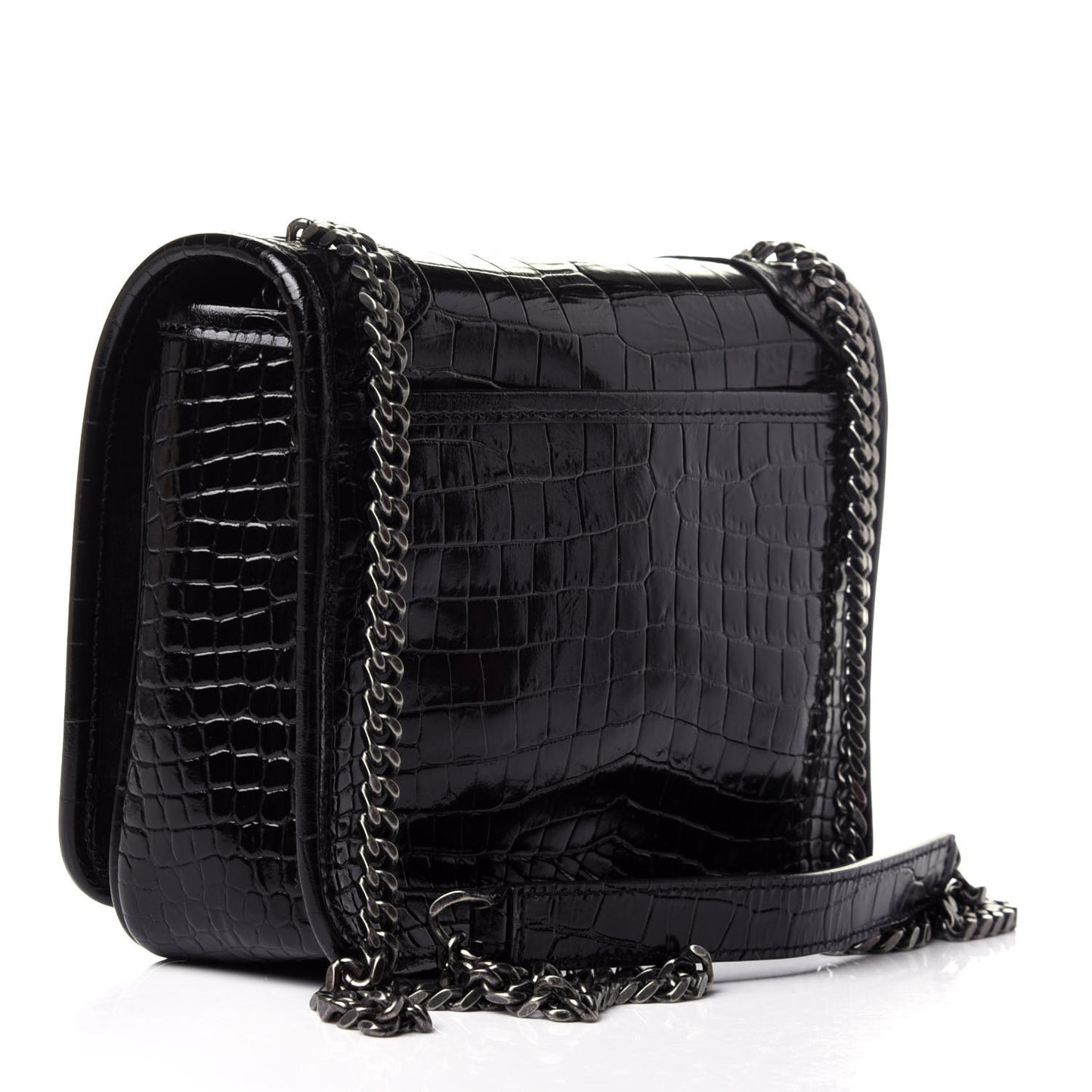 Crocodile Embossed Lambskin Matelasse Monogram Niki Chain Wallet Black