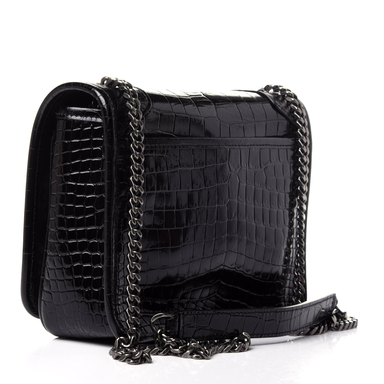 Saint Laurent Crocodile Embossed Lambskin Matelasse Monogram Niki Chain Wallet Black 3 of 12