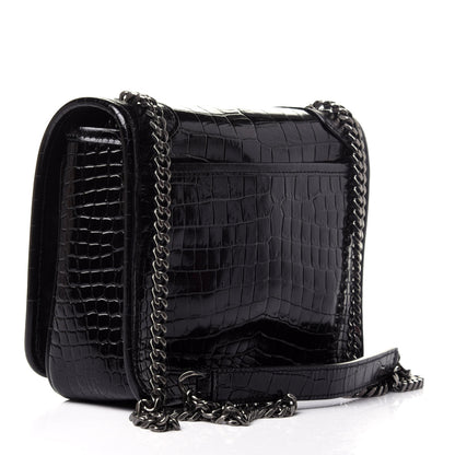Saint Laurent Crocodile Embossed Lambskin Matelasse Monogram Niki Chain Wallet Black 3 of 12