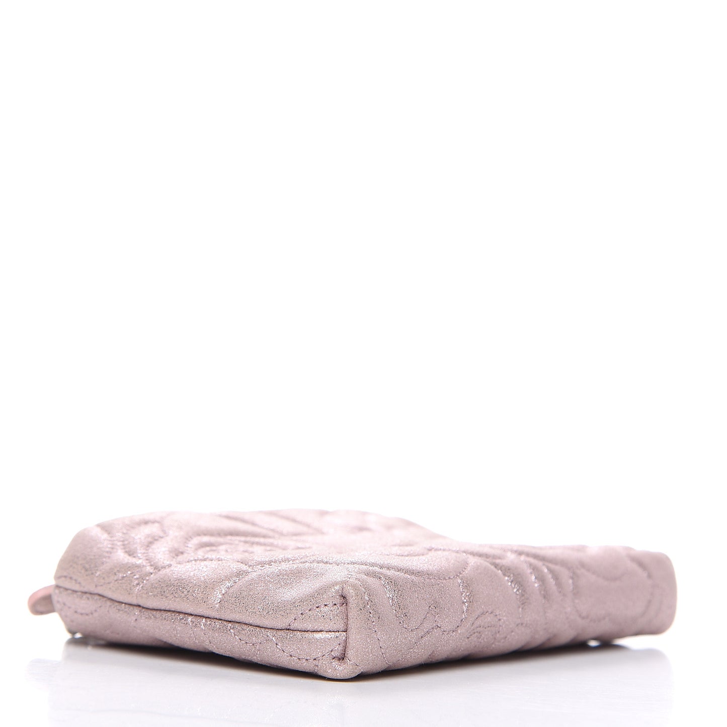 Metallic Goatskin Camellia Embossed Clutch Bag Pink