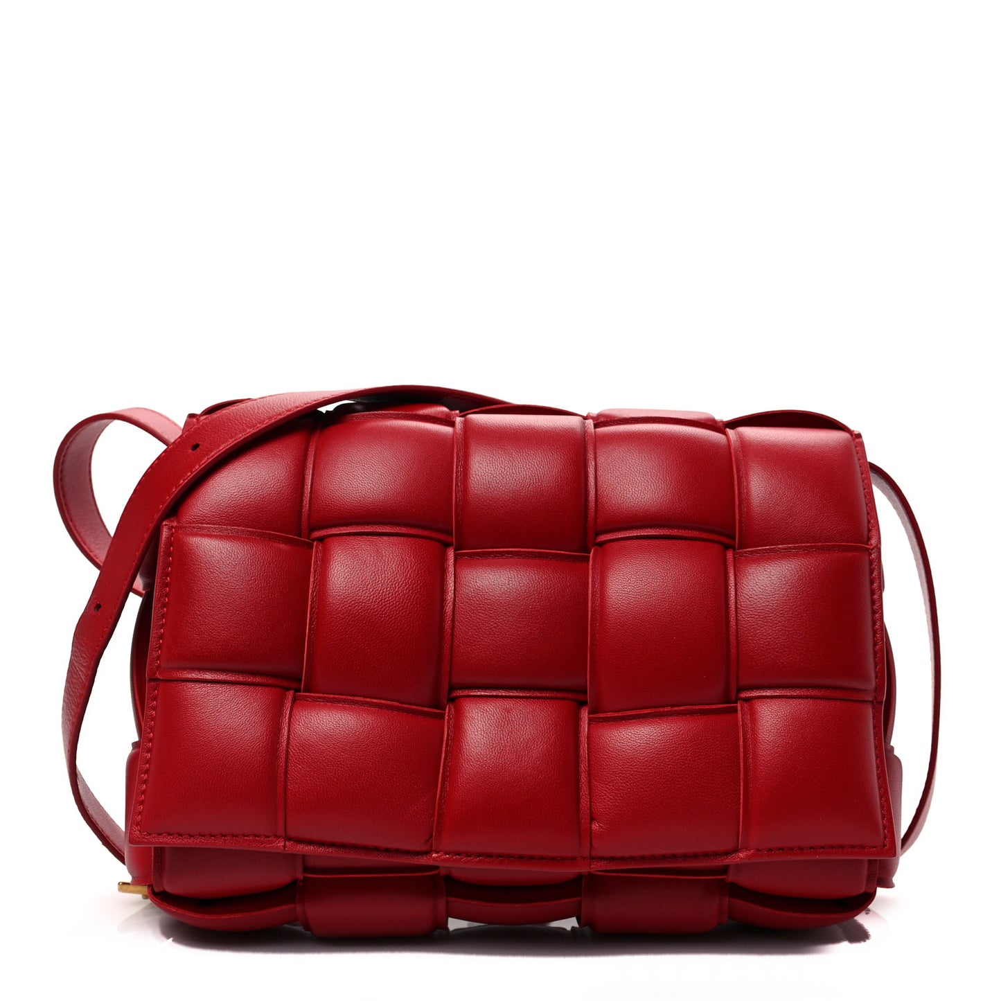 Nappa Maxi Intreccio Padded Cassette Crossbody Bag Dark Red