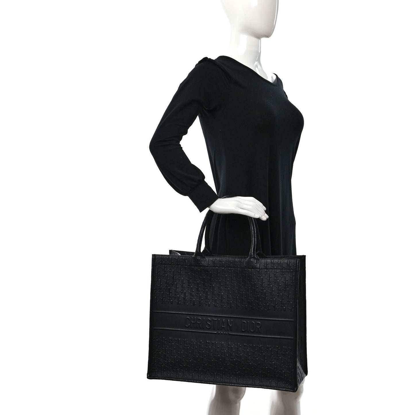 Oblique Calfskin Embossed Large Book Tote Black