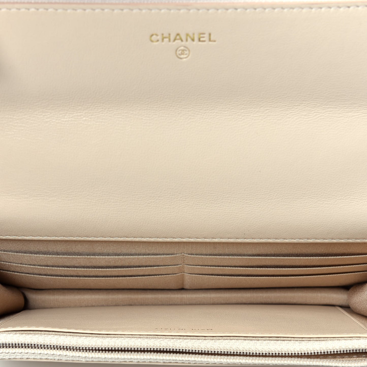 Goatskin Quilted Chanel 19 Wallet On Chain WOC Light Beige