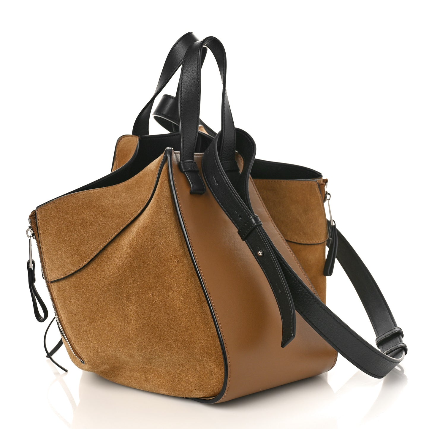 Calfskin Suede Small Hammock Shoulder Bag Oak Dark Gold Black