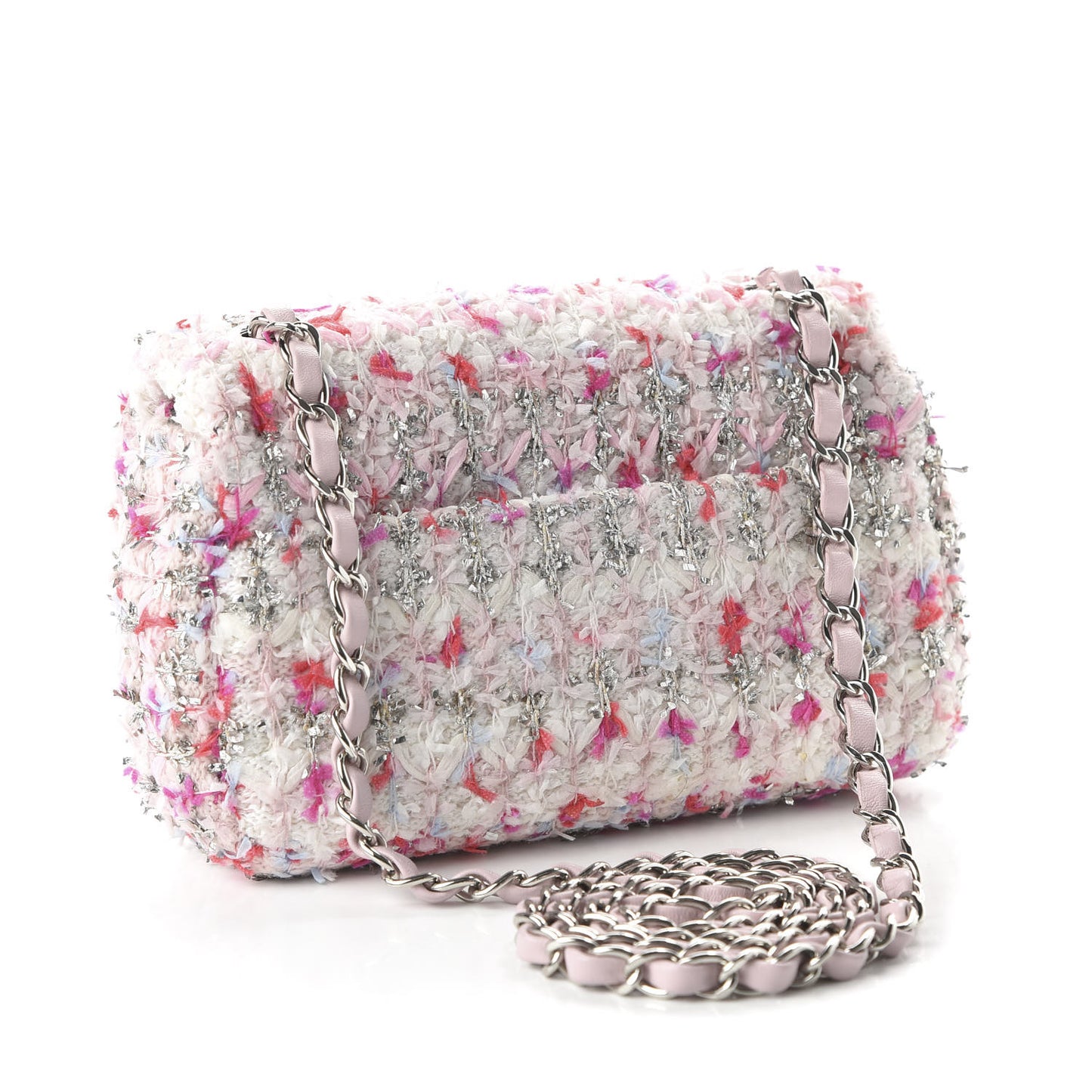 Tweed Quilted Mini Rectangular Flap Light Pink Silver Blue
