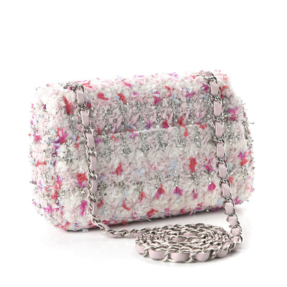 Chanel Tweed Quilted Mini Rectangular Flap Light Pink Silver Blue 3 of 11