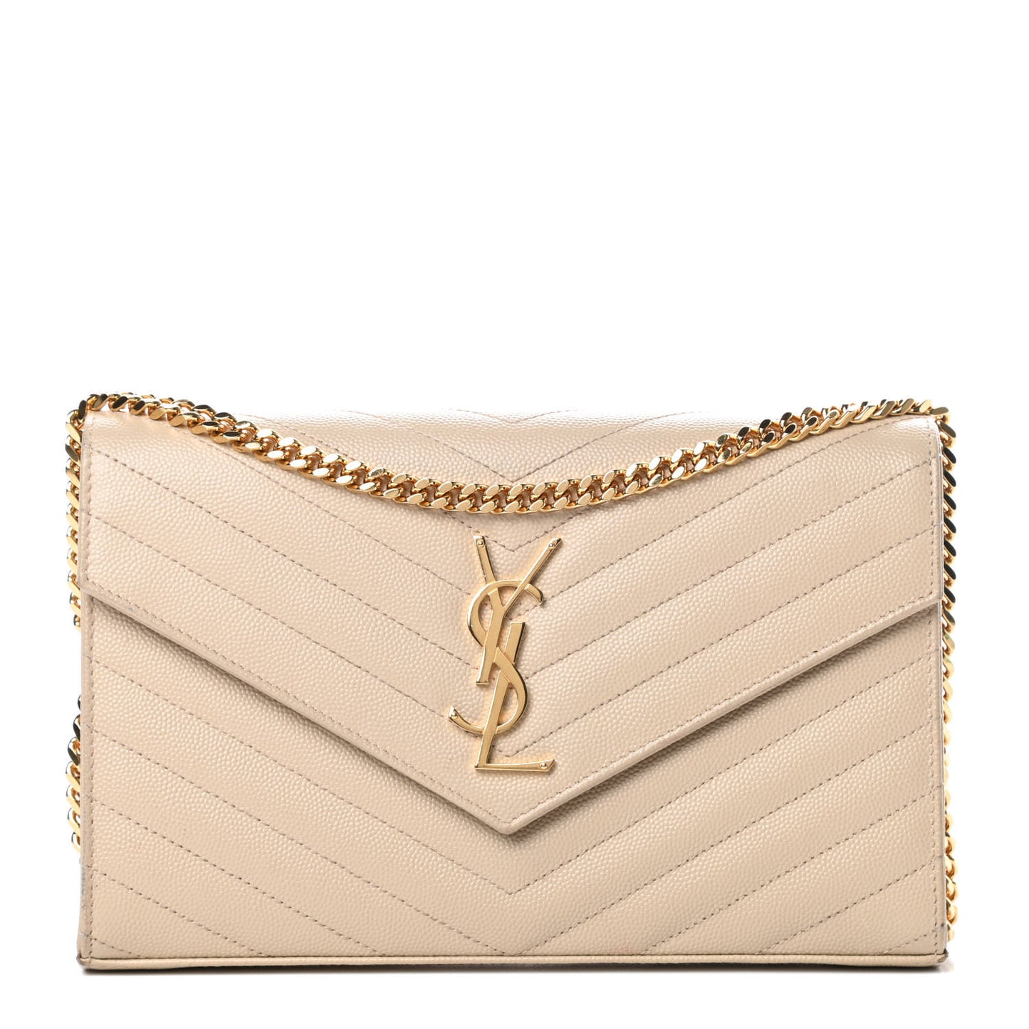 Grain De Poudre Matelasse Chevron Monogram Chain Wallet Nude Powder