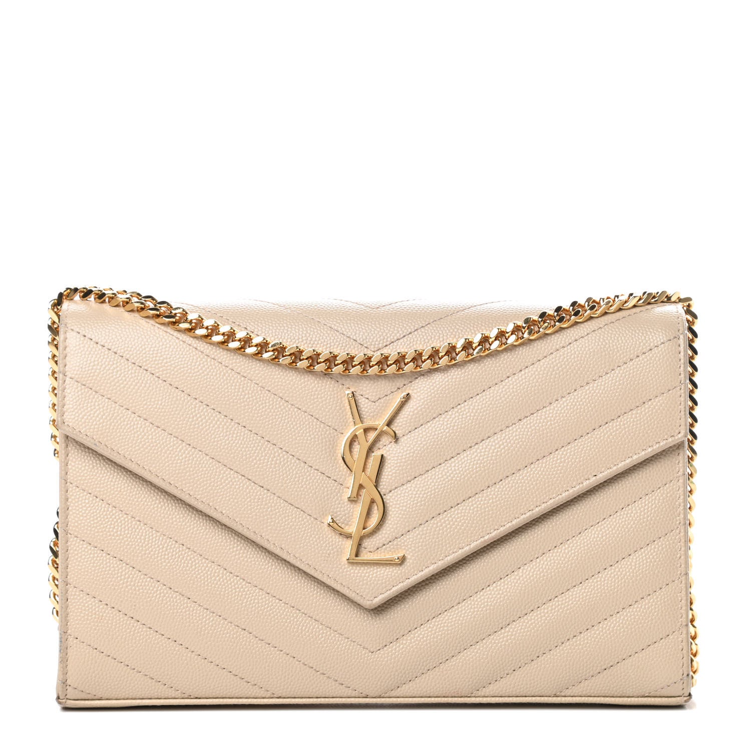 Saint Laurent Grain De Poudre Matelasse Chevron Monogram Chain Wallet Nude Powder 1 of 14