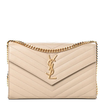 Saint Laurent Grain De Poudre Matelasse Chevron Monogram Chain Wallet Nude Powder 1 of 14
