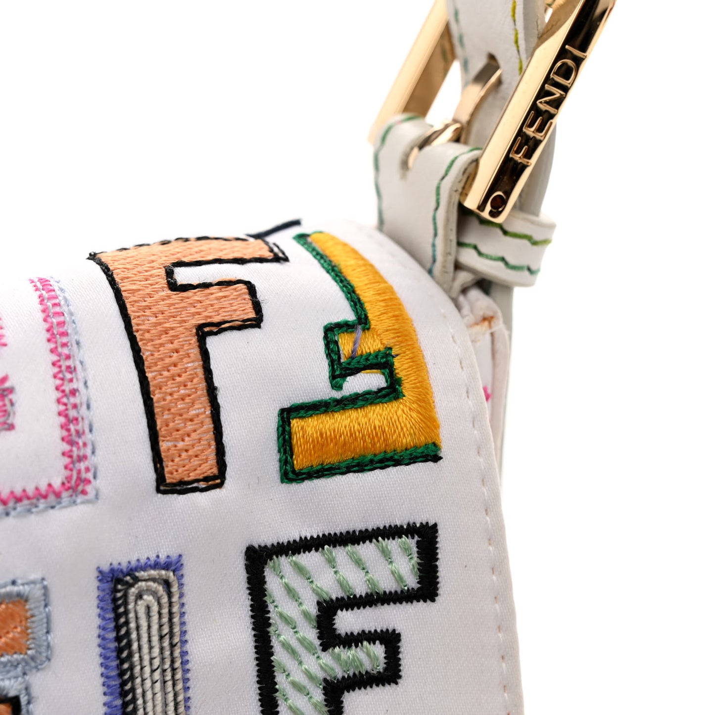 Nylon FF Multicolor Embroidered Baguette Multicolor White