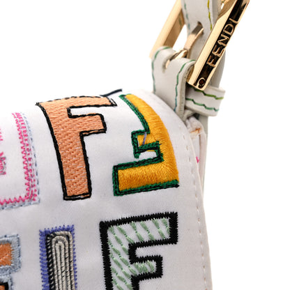 Fendi Nylon FF Multicolor Embroidered Baguette Multicolor White 10 of 11