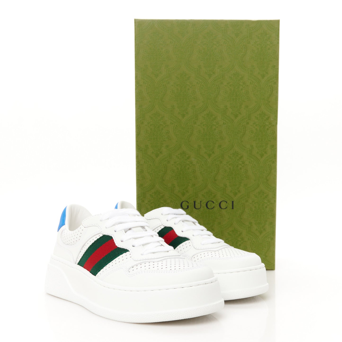 Calfskin Web Perforated Womens Platform 55mm Sneakers 36.5 White Bright Splash