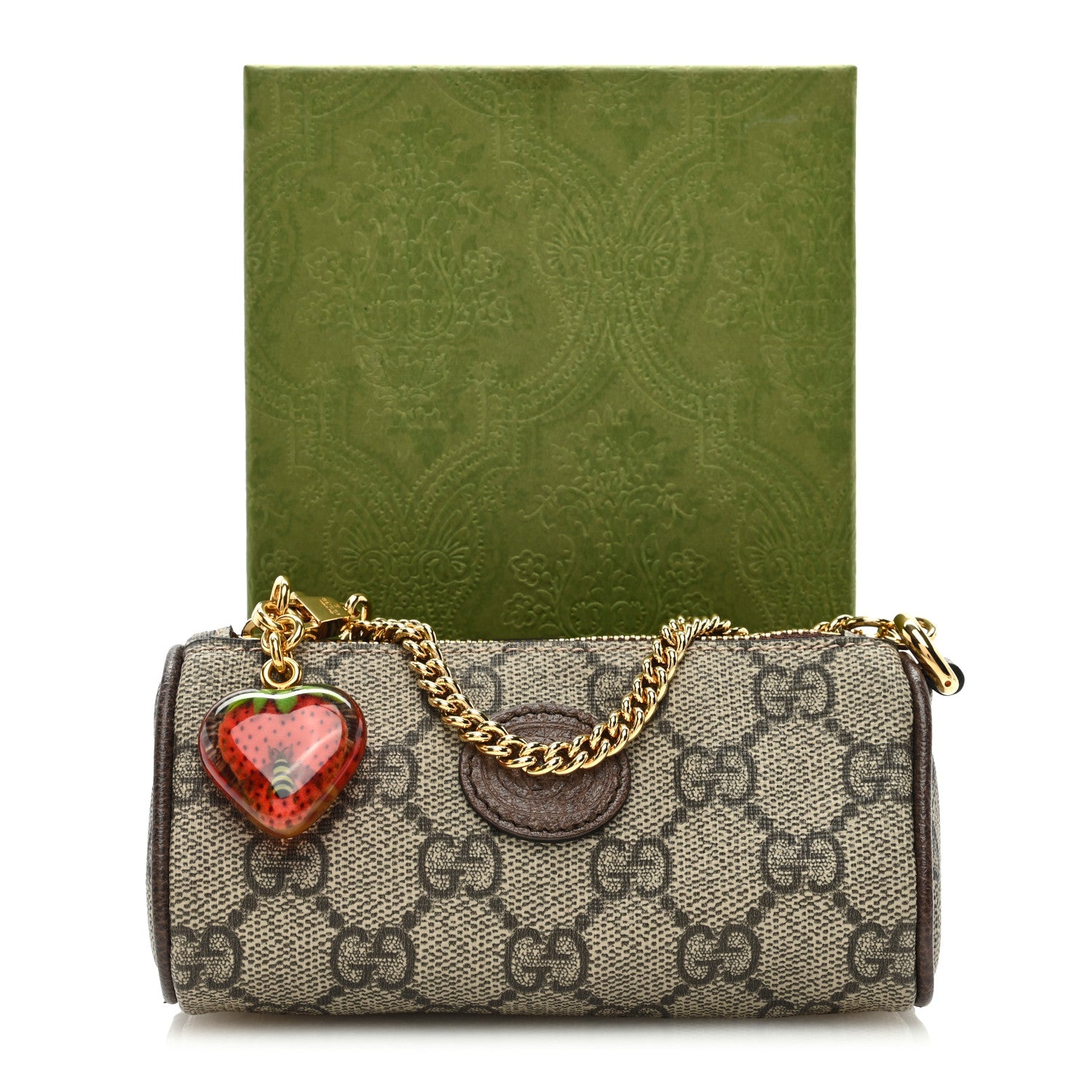 Gucci GG Supreme Monogram Strawberry Retro Interlocking G Barrel Coin Purse Beige Ebony 9 of 9