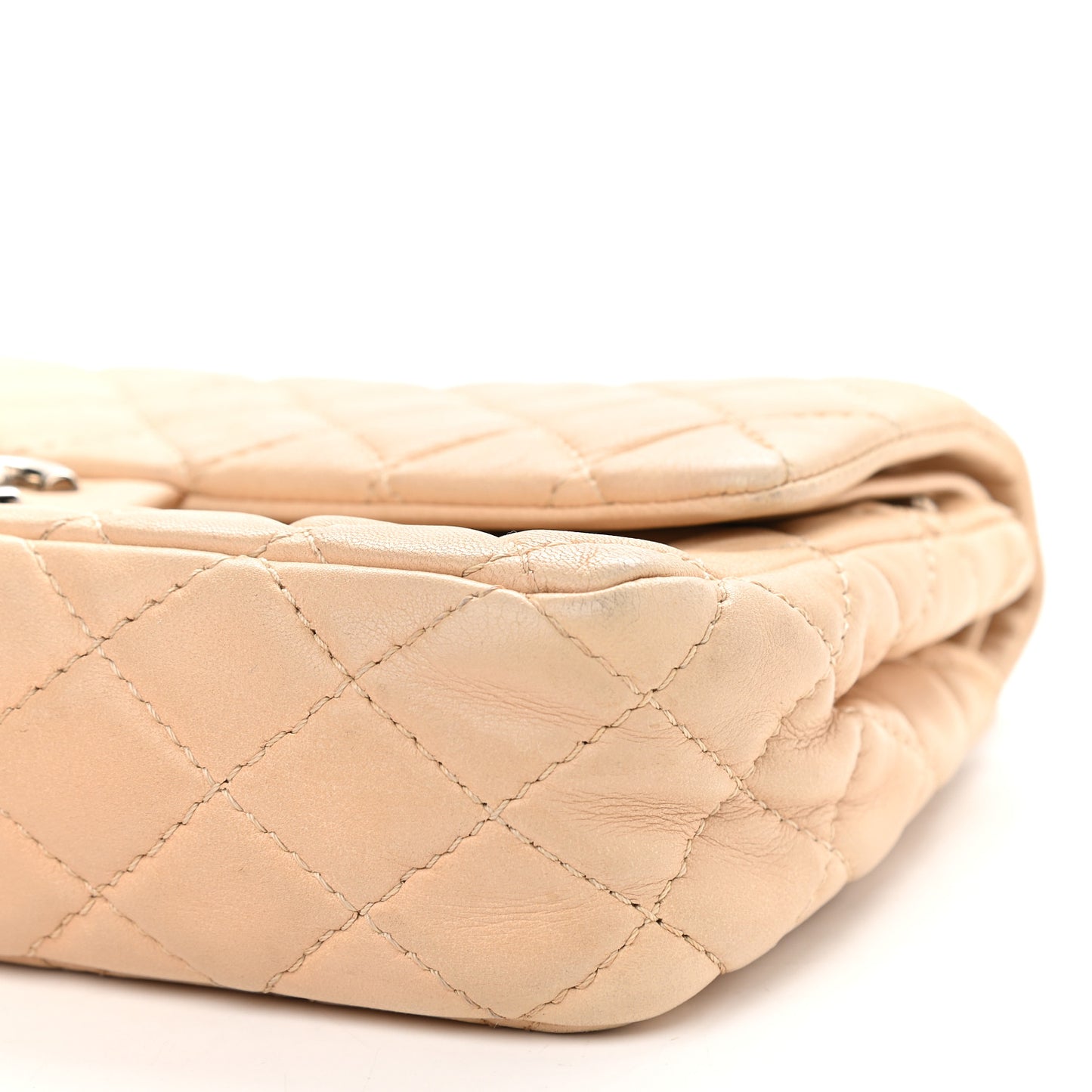 Lambskin Quilted Medium Double Flap Beige